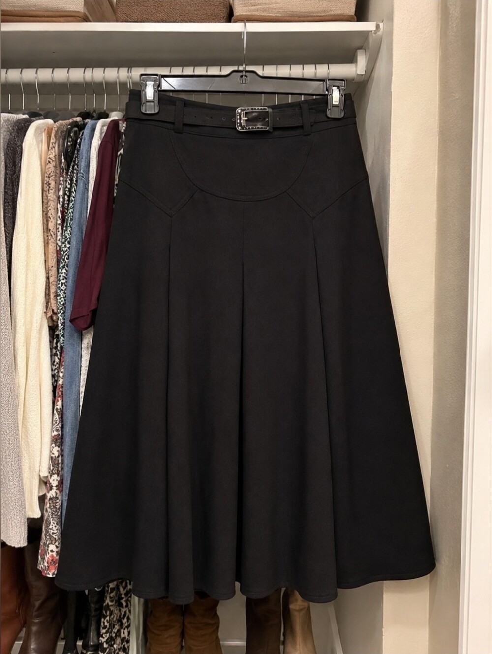 Amazon Tanming Black A-line Midi Skirt